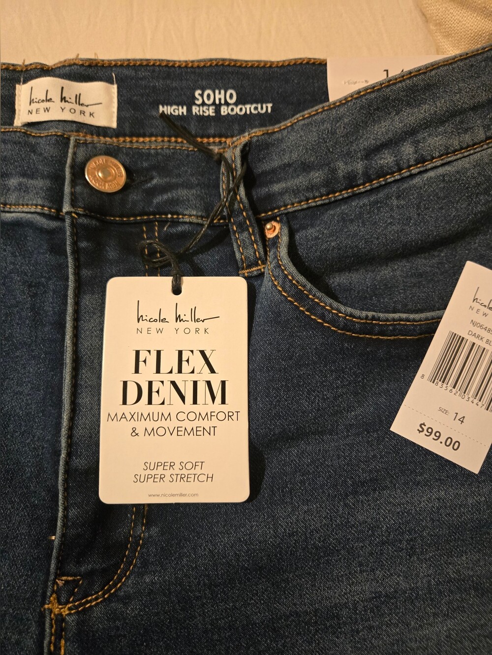 Nicole Miller Flex Denim Soho High Rise Bootcut Jeans - Dark Blue Size 14